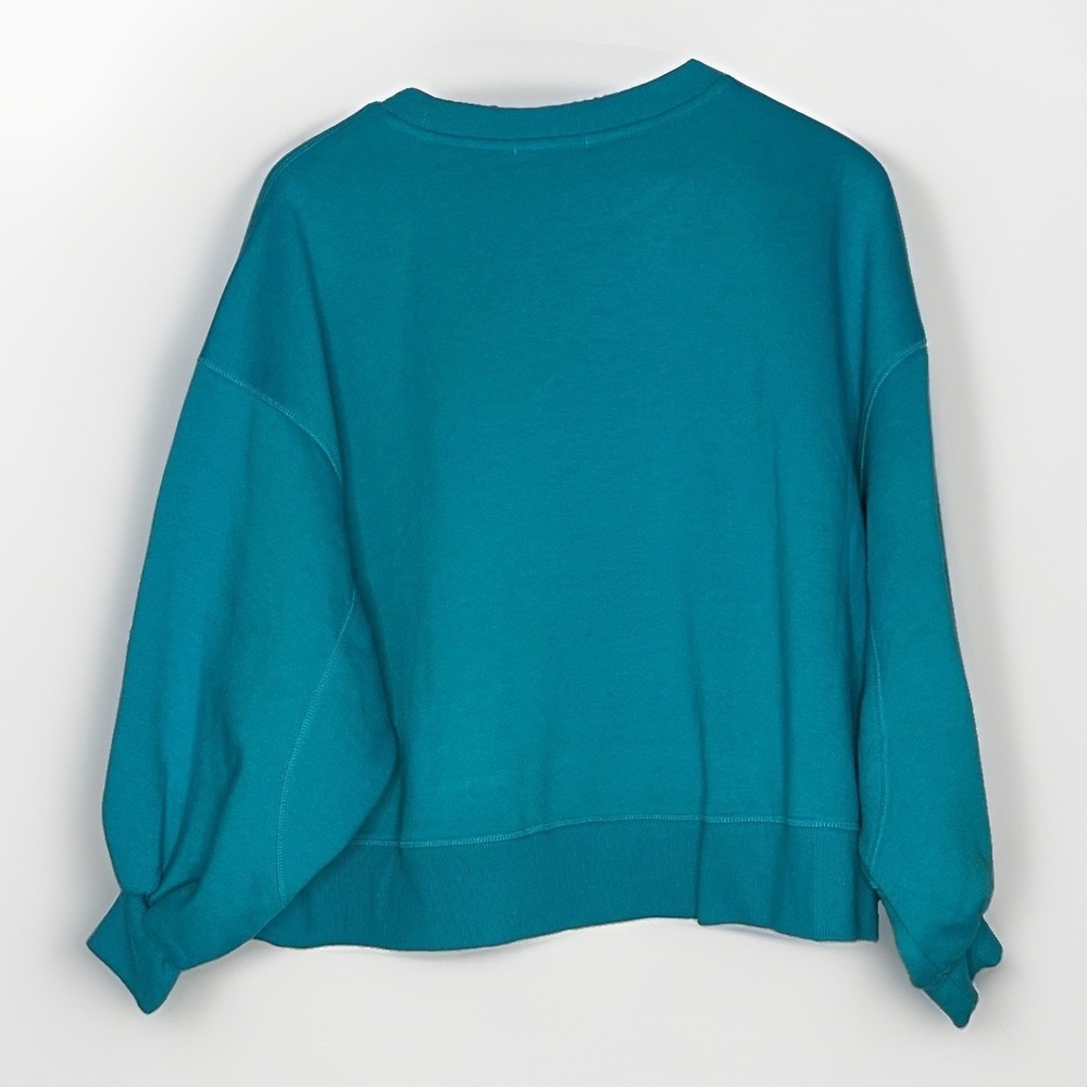 Judith March Happy Mama Rhinestone Smiley Sweatshirt M Teal Cropped - Picture 2 of 6